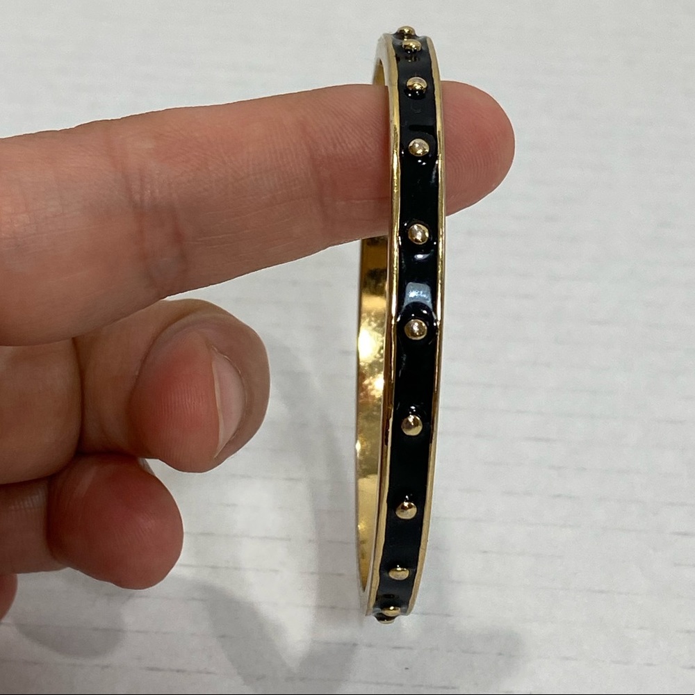 KATE SPADE || Black Inlaid Enamel Gold Ball Bangle Bracelet size 7 1/2 - Picture 6 of 12